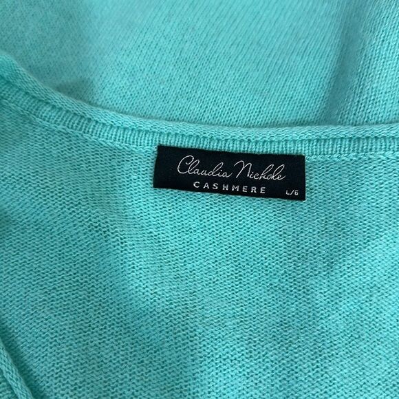 Claudia Nichole Cashmere Aqua V-Neck 7/8 Sleeve Sweater Size L - Picture 6 of 9